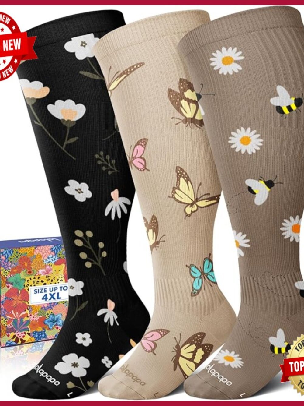 Wide Calf Compression Socks 3-Pair for Women Plus Size 20-30mmHg Ankle Support
